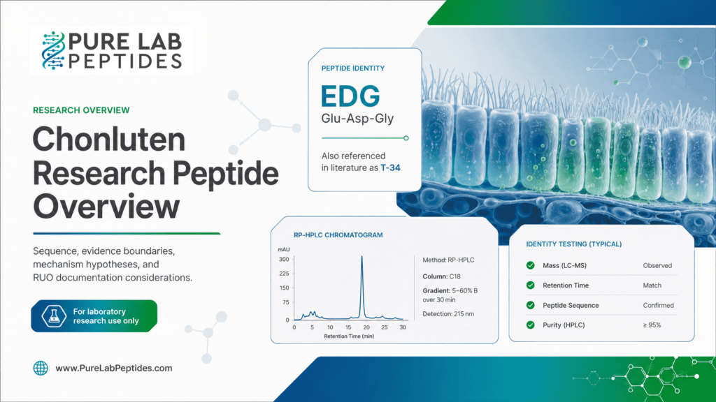 Chonluten research article image with EDG identity, RP-HPLC, and testing panels